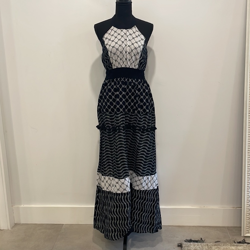 New York & Company Black & White Boho Maxi Dress Size Medium
